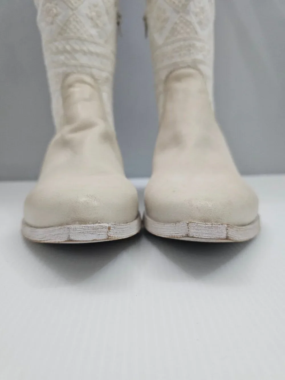 Free People Bren Knee High Boot Womens EU 38 Cream Embroidered Slouchy Boho